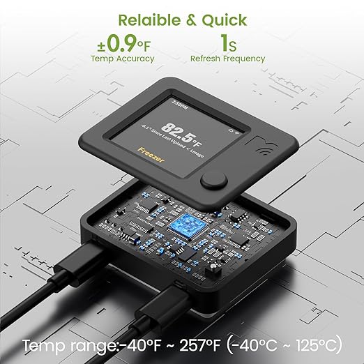 MOCREO WiFi Refrigerator Thermometer with Freezer Alarm, Digital Fridge Temperature Sensor, Email & App Alert, 2-Year Data Export, Remote App Monitor for Kitchen, Fish Tank
