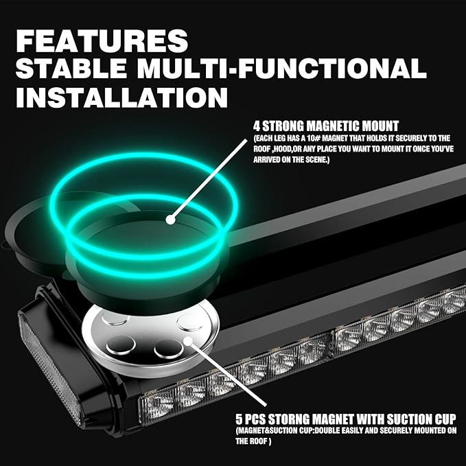 WINECO Amber White 38.5" LED Rooftop Strobe Lights Bar, Double Side Flashing Emergency Hazard Caution Warning Beacon Lightbar w/Magnetic for Construction Vehicles Tow Trucks Vans Tractor Snowplow