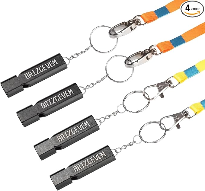 Survival Whistles 4-Pack & 6-Pack, Aluminum Emergency Safety Whistle with Lanyard and Keychain, Waterproof & Unbreakable for Hiking, Camping, Dog Training, Coaching, Emergency Kits