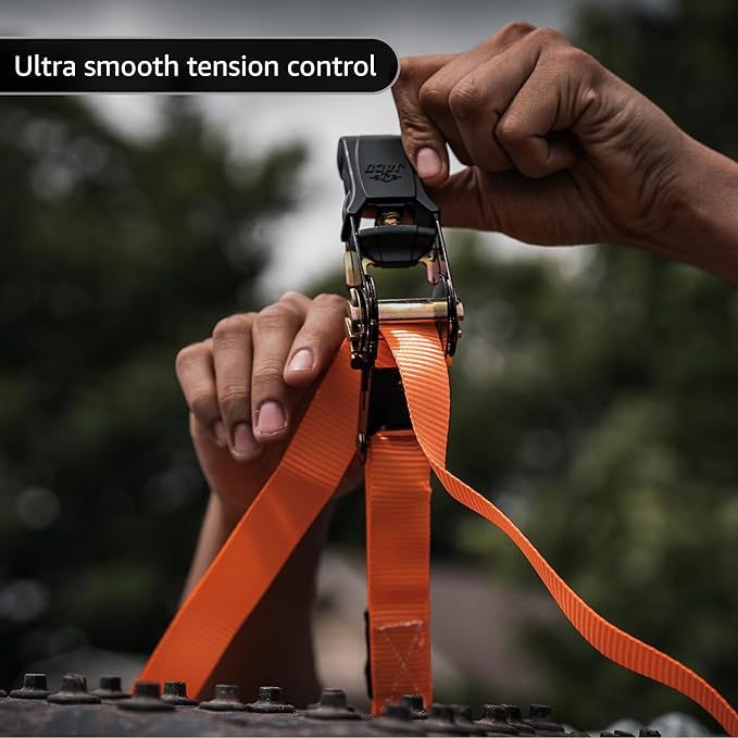 JACO Ratchet Tie Down Straps - 1 inch x 15 ft (Pack of 4) | 1,823 lbs (Orange)