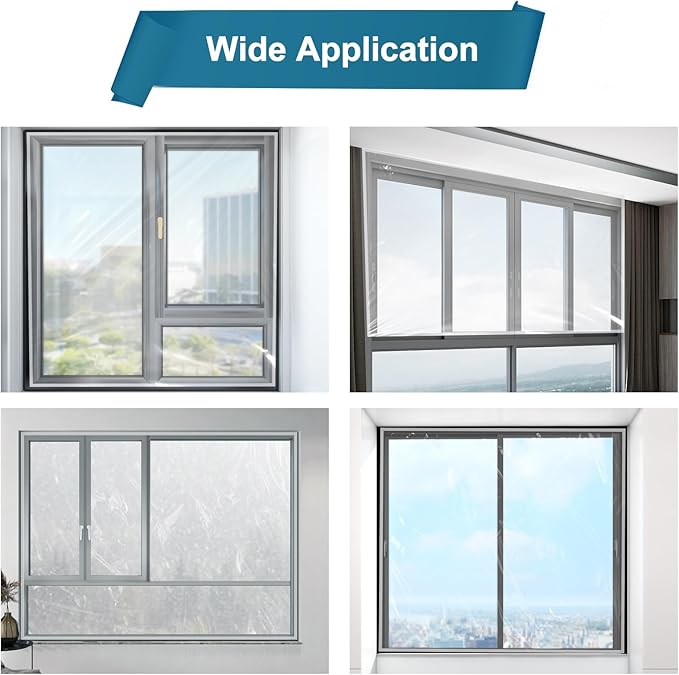 Window Insulation Kit for Winter, Plastic Window Covering 94 Inch Wide × 393 Inch Length with Double-Sided Tape, Insulates Patio Doors & Large Windows Winterizing, 1 Roll Clear