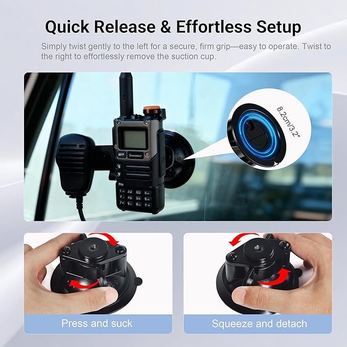 TWAYRDIO Windshield or Dash Mount for Handheld Radio and Mic, Adjustable Angle Suction Cup Holder Bracket for Motorola BaoFeng Retevis Yaesu Handhelds Two Way Radios Walkie Talkies