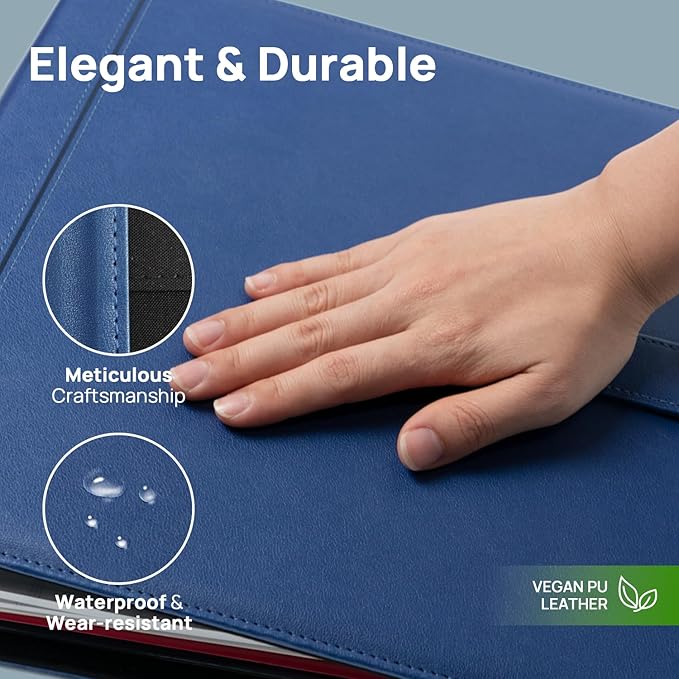 POPRUN PU Leather 1.5 Inch 3 Ring Binder, Professional Business Organizer- Includes PP Dividers, 100GSM / Grade AA Filler Papers, Card &Sticker for Tab- Ideal for Office Presentation Meetings, Blue