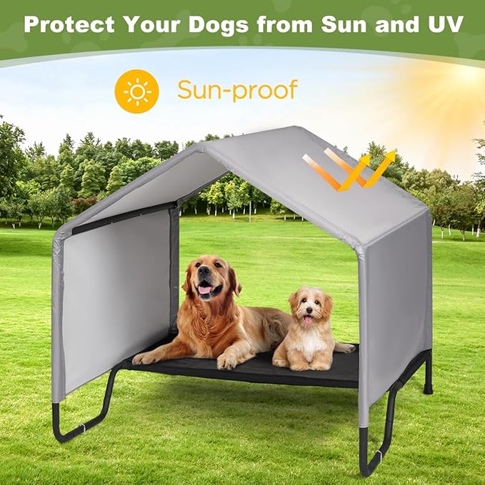 42" Large Outdoor Dog House for All Breeds Dogs, Waterproof & Snowproof 600D Oxford Dog House Featuring Elevated Dogs Bed, Pet Canopy Tent for Doggie, Cats, Small Animals, Grey