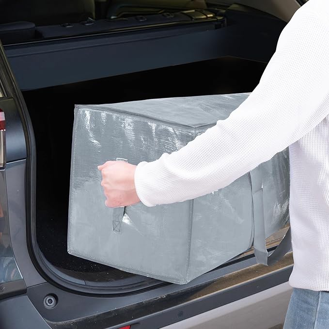 TICONN 8 Pack Extra Large Moving Bags with Zippers & Carrying Handles, Heavy-Duty Storage Tote Moving Boxes for Space Saving (8 Pack, Light Grey)
