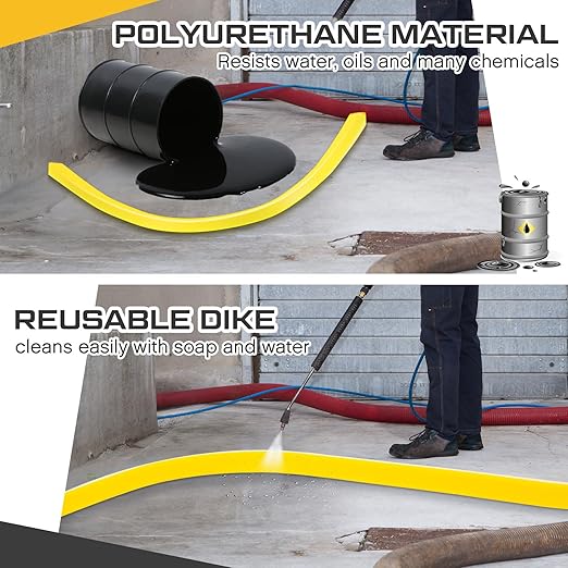 1 Pcs Spill Barrier Dike 5'L x 2.6"W x 1.5"H Water Dam Barrier Liquid Blocker for Garage Home Floor Flooding Solutions(Yellow)