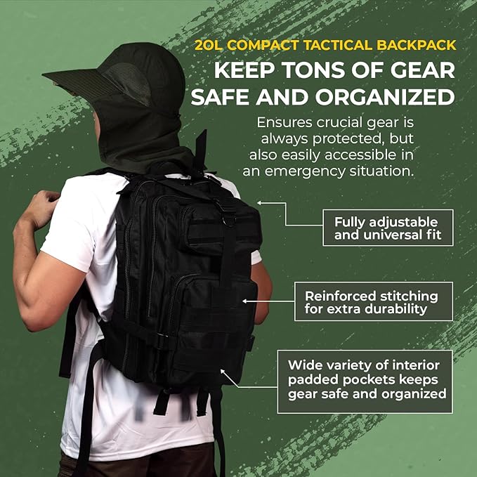 MODERN NEEDS 20L Tactical Backpack | 7 Compartments | Padded Comfort | Heavy-Duty Nylon | Survival & Camping