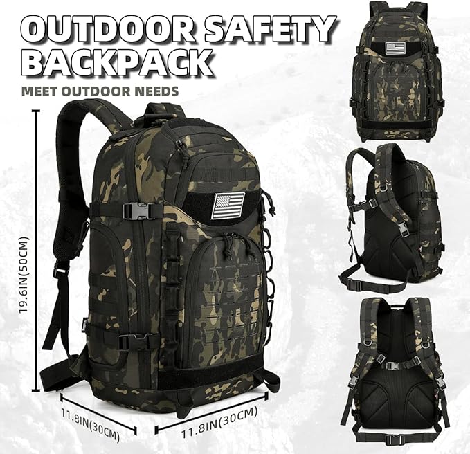 45L Tactical Backpack for Men and Women Large Military Tactical Backpack Heavy Duty Molle Assault Pack Daypack for Hiking Camping Travel Work Gym Outdoors (Black Camo)