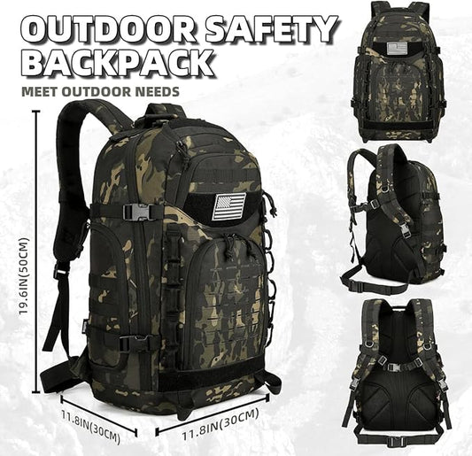 45L Tactical Backpack for Men and Women Large Military Tactical Backpack Heavy Duty Molle Assault Pack Daypack for Hiking Camping Travel Work Gym Outdoors (Black Camo)