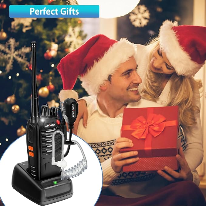 Rechargeable Walkie Talkies Long Range: MaxTalker MT-8S Walkie Talkie with Earpiece, Flashlight, VOX 1500mAh Battery, Walkie Talkies for Adults Business, Hunting Camping Essentials, 2 Pack