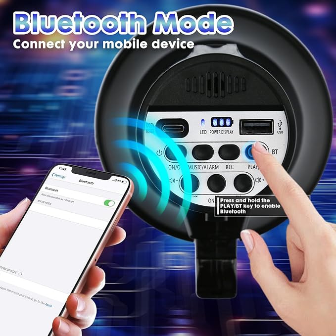 20 Watt Rechargeable Megaphone Bullhorn with Siren and 240s Recording, BT and USB Input, Megahone Speaker with Power Display and Portable Strap (Black)