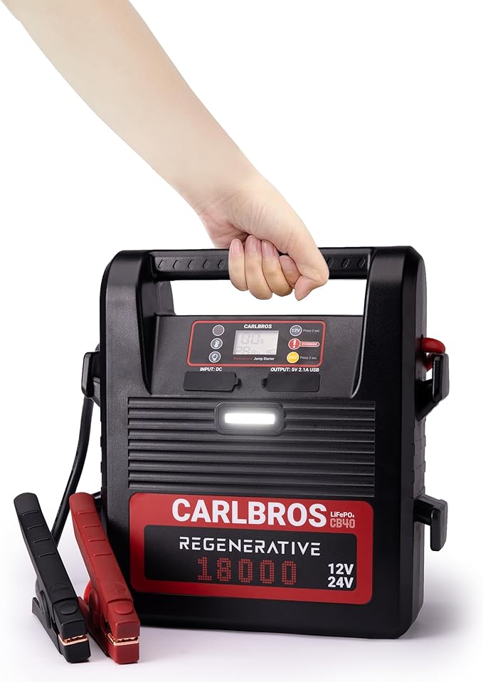 CB40 Heavy Duty Jump Starter, 40S Fast Recharge, 18000A 12/24 Volt Battery Jump Pack for Gas & Diesel Engines Up to 32L, LiFePO4 Commercial Battery Jumper Box for Truck