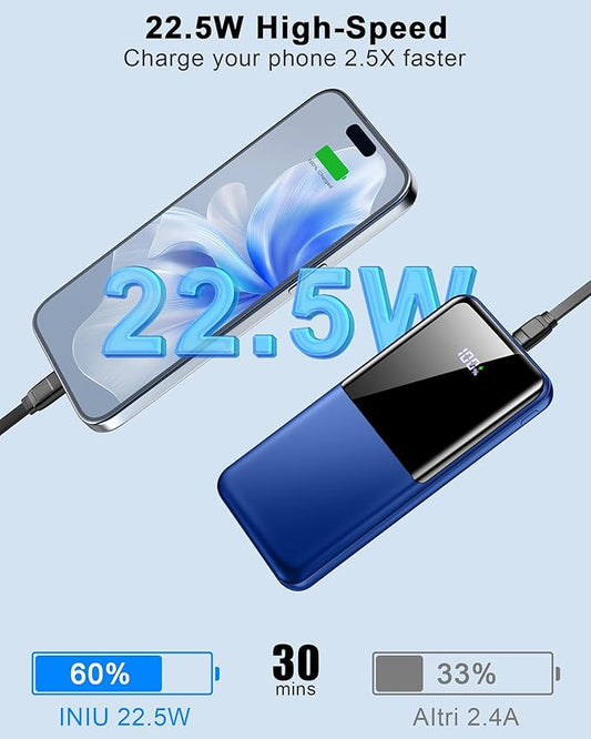 Portable Charger Power Bank, 10000mAh Mini Portable Battery Fast Charging Battery Pack Travel Essentials, PD 3.0 QC 4.0 External Phone Powerbank for iPhone Android Samsung and USB/USB-C Devices