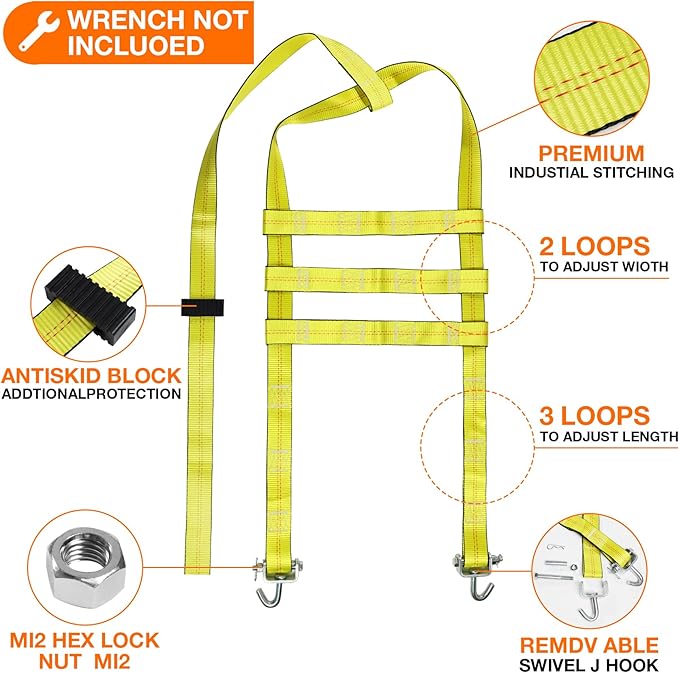 Adjustable Tow Dolly Basket Straps with Swivel J Hook-2 Pack,Car Wheel Strap Tire Bonnet Net Fits 13"-21" Tires Auto Universal Vehicle Car Dolly Ropes Accessories 10,000lbs Break Strength