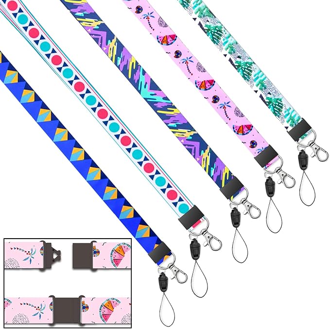 YOUOWO 5 Pack Lanyard with Horizontal ID Badge Holder,for Cruise Kids Keys Card Holder Pass Card,Breakaway Safety Neck Lanyards with Patterns
