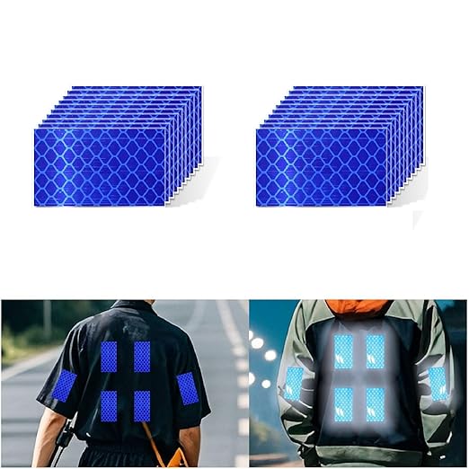 Non Fading Blue Reflective Stickers 1 inch X 2 inch, Outdoor Waterproof High Visibility Warning Safety Adhesive Reflector Tape (20 Pcs)