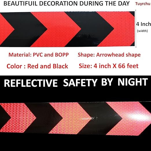 Reflective Tape Red Black 4 inch X 66 feet, Outdoor Waterproof Hazard Conspicuity Warning Industrial Marking Tape