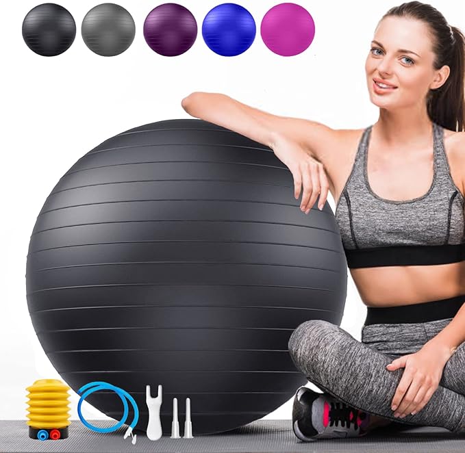 Soft Exercise ball, Anti-Burst Yoga Ball Chair Supports 2200lbs, Workout Equipment w/ Pump for Women Pregnancy, Medicine, Birthing, Physical Therapy, Stability, Excersing, Birth, Swiss, Fitness, Gym
