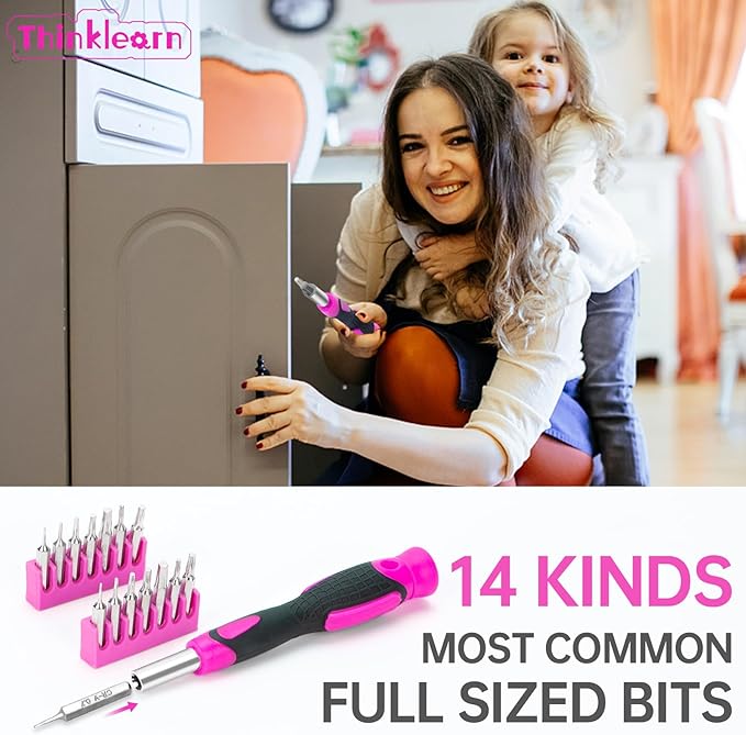 8V Pink Cordless Drill Set, 64 Pcs Pink Power Drill Tool Kit for Women, 3/8"Keyless Chuck Electric Screwdriver Driver Kit for Home DIY and Repair, USB Charger and Storage Box Included