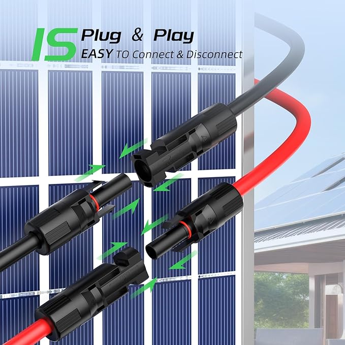30FT 12AWG Solar Panel Extension Cable, Bateria Power 12 Gauge 4mm² PV Wire with Female & Male Waterproof Connectors for RV, Photovoltaic Systems, Set of 2