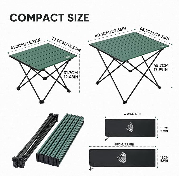 EHHLY Portable Folding Camping Table, Large Compact Aluminum Beach Picnic Table, Lightweight Collapsible Outdoor Camp Tables That Folds & Rolls Up, Beach Gear Essentials Camp Accessories, Sylvan Green