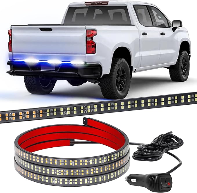 XRIDONSEN 48 inch Blue White Emergency Lights Strip Rear Window/Tailgate Lights 288 LED Tail Strobe Light Strip Flashing Warning Safety Caution for Police Firefighter Vehicles Trucks Pickup POV