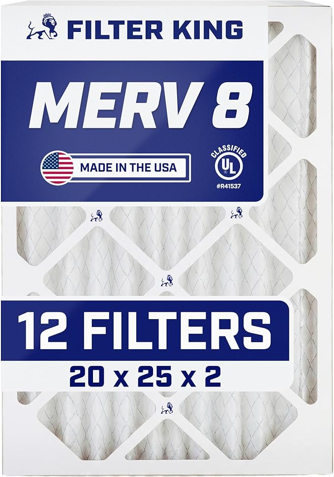 Filter King 20x25x2 Air Filter | 12-PACK | MERV 8 HVAC Pleated A/C Furnace Filters | MADE IN USA | Actual Size: 19.5 x 24.5 x 1.75"