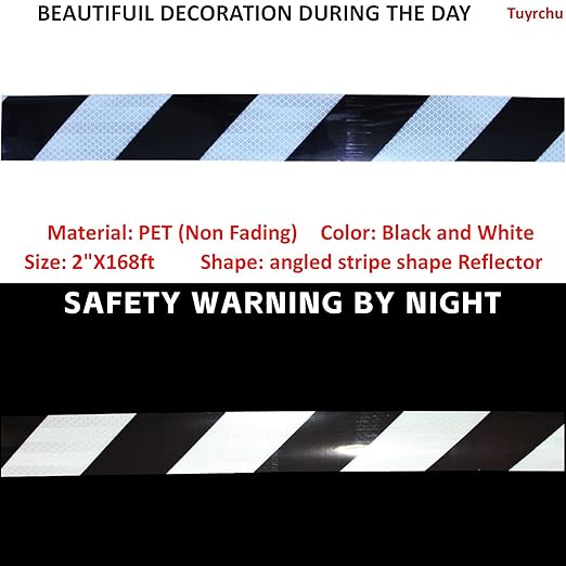 Black White Reflective Tape Outdoor Waterproof 2 inch Wide for Cars, High Visibility Safety Warning Sticker Strips (168 feet)