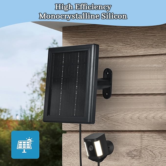Ring Camera Solar Panel Charger, 5V 3.5W Solar Charger Compatible with Ring Stick Up Cam Battery Outdoor Wireless Surveillance Camera, 16.4ft Cable (Black, 2 Pack)