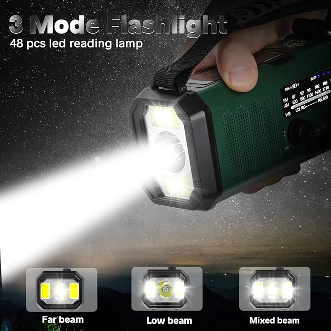 10000mAh Hand Crank Emergency Radio, NOAA Weather Radio with AM/FM solar Radio, Rechargeable Battery, Flashlight & Reading Light, SOS Cell Phone Charger for Christmas gift Indoor Outdoor Emergencies