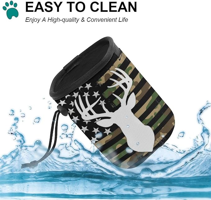 Fashion Pet Training Package, Portable Travel Dog Carrier Bag, Puppy Snack Pocket with Adjustable Waist Belt for Cat Dog Puppy Camouflage American Flag Hunting Deer Camo