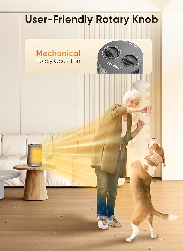 GiveBest Portable Space Heater – 1500W Quiet & Energy Efficient Overheat & Tip-Over Protection, Fast Heating PTC Technology, Ideal for Bedroom, Office & Desk Use, Grey