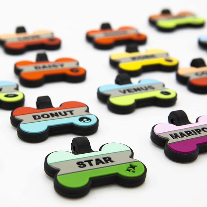 Silent Dog Tag Personalized with 5 Lines of Custom Deep Engraved Durable Soundless Silicone Pet ID Name Tag Bone Design OrangeGreen