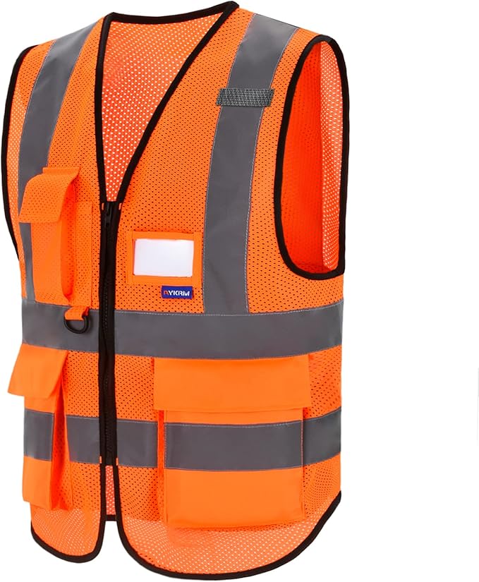A-SAFETY High Visibility Mesh Safety Reflective Vest with Pockets and Zipper,Hi Vis Viz Reflective Safety Vest(Orange Mesh XL)