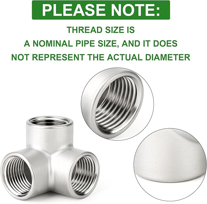 TAISHER 5PCS 304 Stainless Steel 3 Way Corner Pipe Fittings, 1/4" x 1/4" x 1/4" Female Pipe Fittings