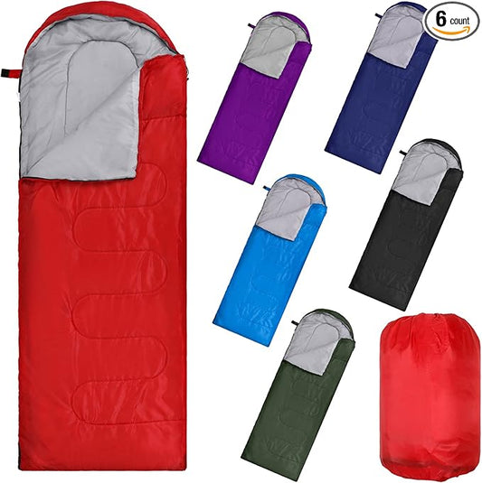 Macarrie 6 Pack Bulk Sleeping Bags for Homeless Donation, 0 Degree Waterproof Sleeping Bags with Compression Sack for Adults Winter Cold Weather Care Camping Hiking Emergency
