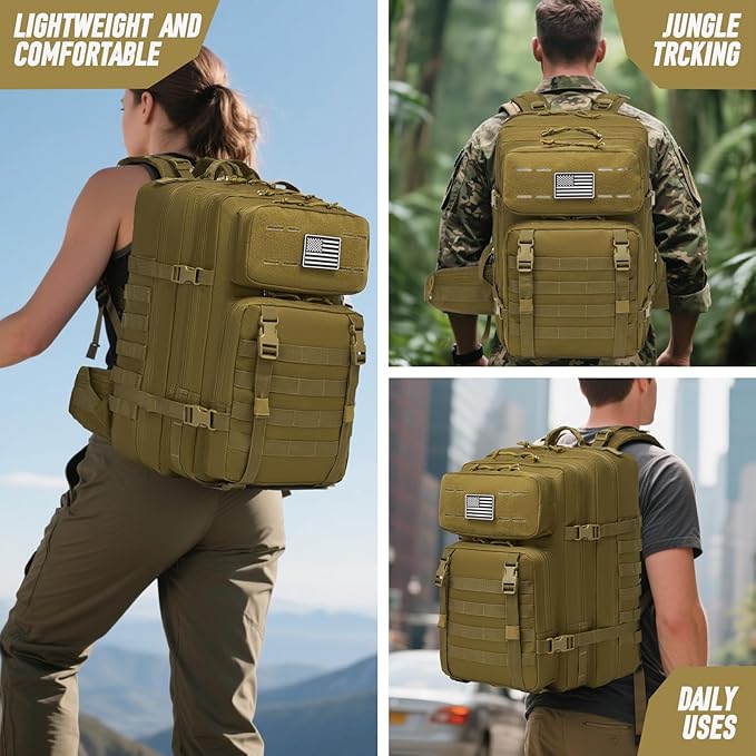 Tactical Backpack for Men, Water Resistant 45L Military Backpack, for Hiking, Camping, Gym with Molle System