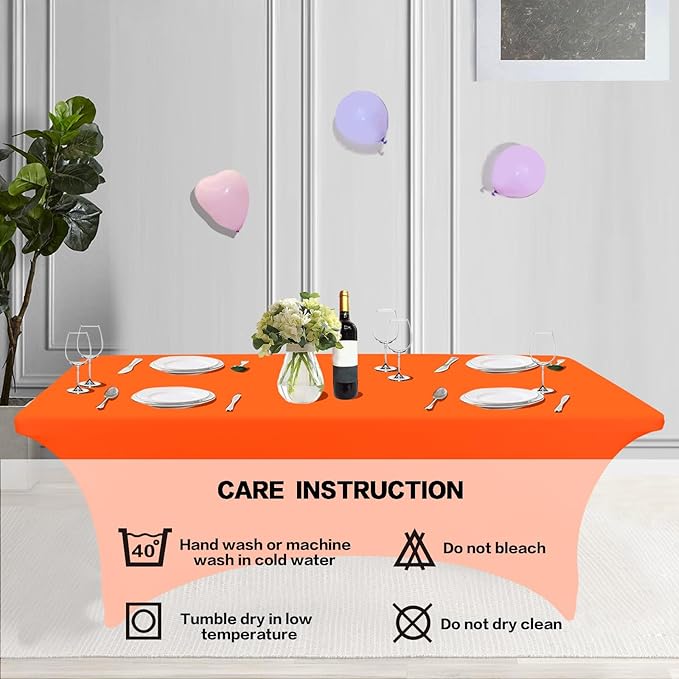 IVAPUPU 6FT Table Cloth for Rectangular Fitted Events Stretch Orange Table Covers Washable Cover Spandex Tablecloth Protector for Party, Wedding, Cocktail, Banquet, Festival