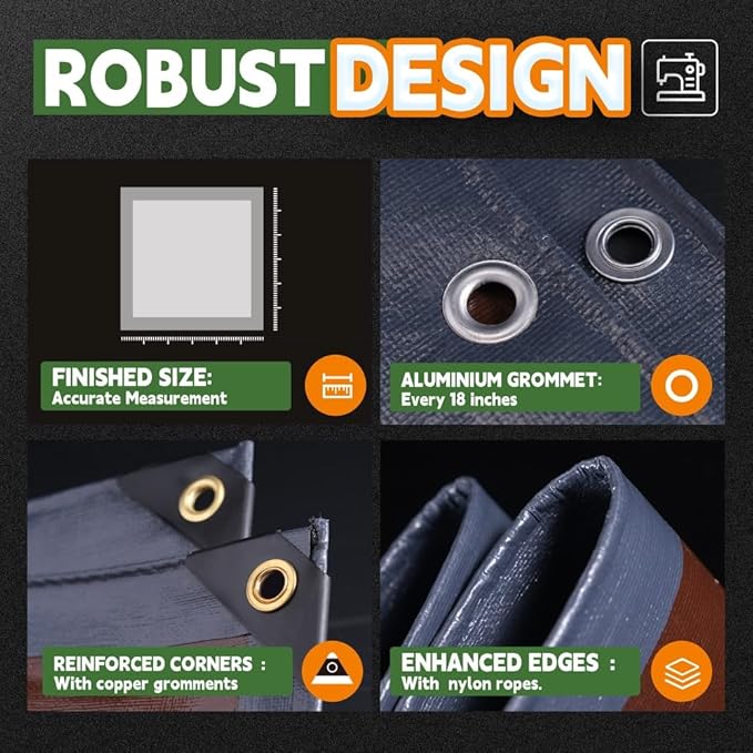 RAINDEWAY 6x6 Feet Super Heavy Duty Tarp 18 Mil, UV Resistant, Weatherproof, Multipurpose Waterproof Poly Tarp with Grommets and Reinforced Edges, Brown/Gray Tarps