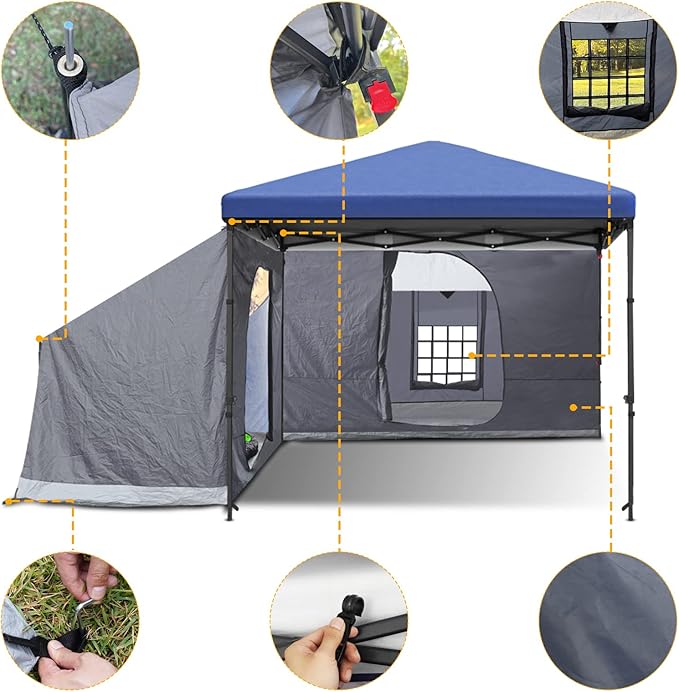 KAMPKEEPER Side Tent,Camping Tent for 10' x 10' Pop Up Canopy, Easy Set Up Gazebo,Compatible with 10' Wide Canopy Tents (Grey)