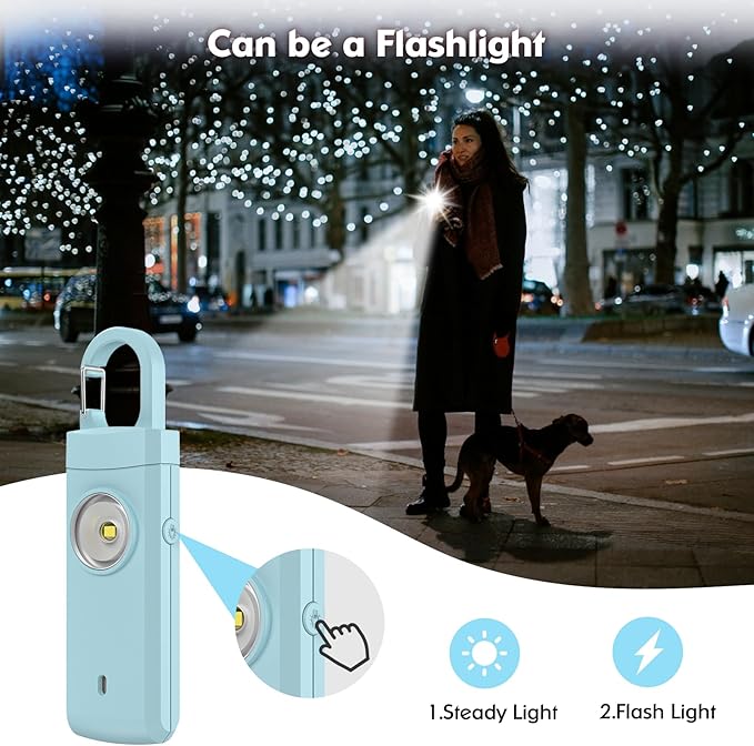 Rechargeable Personal Alarms for Women - Christmas Birthday Gifts for Women, Stocking Stuffers for Teen Girl, Daughter, Safety Keychain Flashlight, Siren Alarm, Travel College Essentials (Aqua)