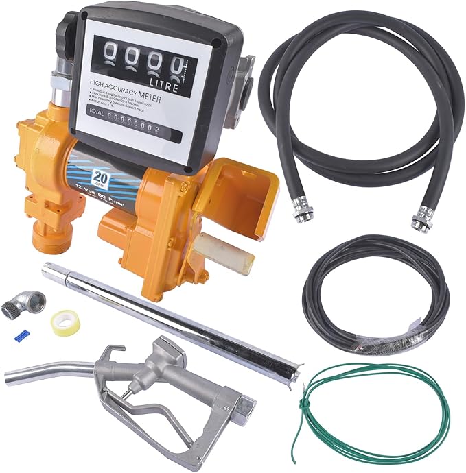 20GPM 12V DC Fuel Transfer Pump Gasoline Pump with Nozzle Kit Yellow Replacement for Gas Diesel Kerosene with Particulate Filter Vahaha