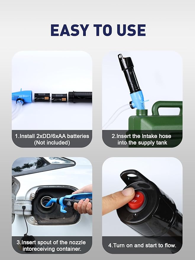 SMART JERRY - Battery Powered Fuel Transfer Pump | Portable Electric Siphon Pump for Gas, Fuel, Diesel, Water, Transmission | 2.8 GPM Battery Hand Pump with Flow Control Nozzle