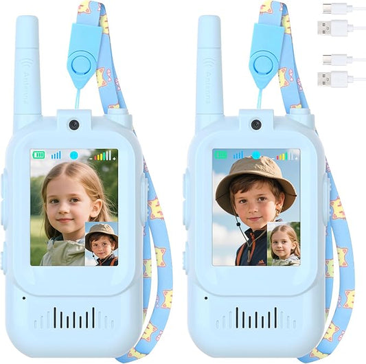 Mafiti Toys for 3 4 5 6 7 8 Year Old Boys Girls Mini Video Walkie Talkies for Kids 2 Pack Rechargeable 1000 Feet Range Birthday Indoor Outdoor (Blue+Blue)