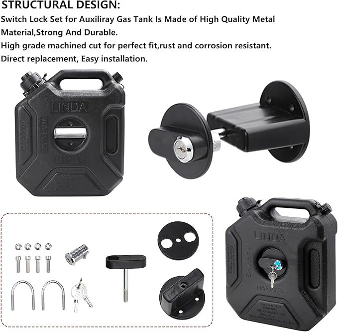 Mokuo Switch Lock Set for Auxiliray PP Gas Tank 3 Gallon 5 Gallon Fuel Container and Water Container for Motorcycle UTV ATV
