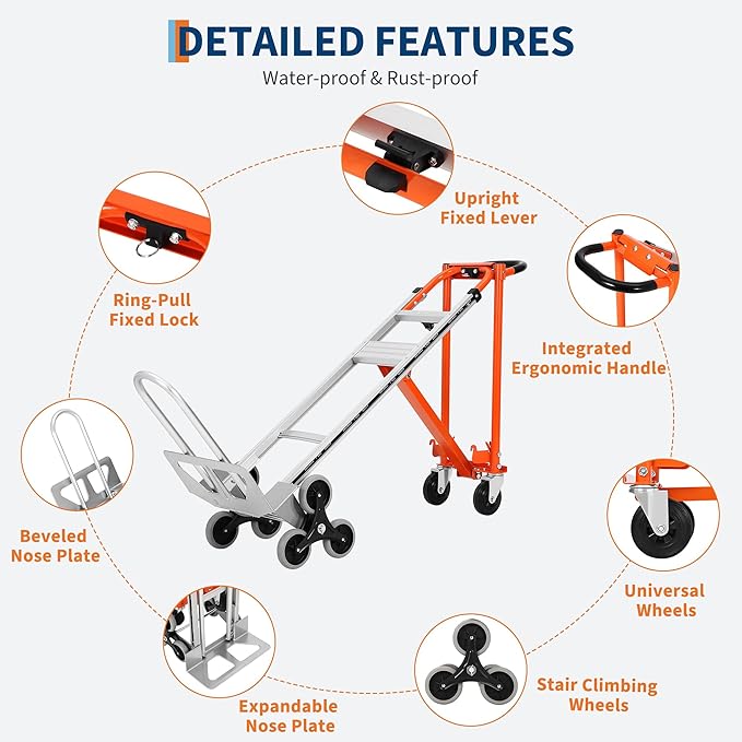 3 in 1 Convertible Hand Truck Dolly, 770 LBS Load Capacity Folding Cart with Stair Climber Wheels, Elastic Straps, Aluminum Convertible Hand Truck for Home, Warehouse, Supermarket, Office
