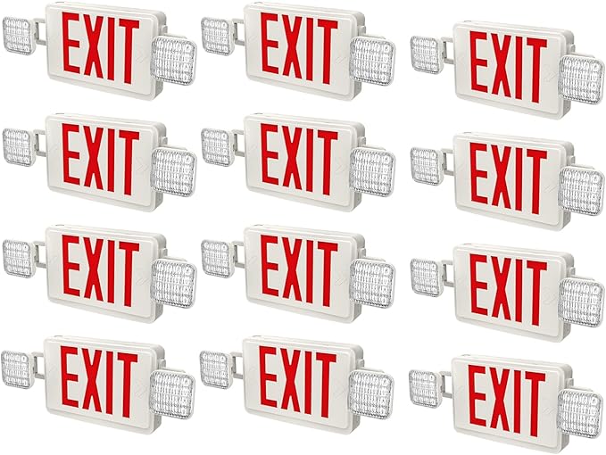 12 Packs LED Exit Sign with Emergency Lights and Back Up Batteries-UL Standard Red Emergency Exit Sign Lighting,Emergency Lights for Business.