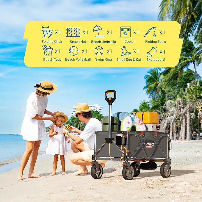 Litheli Electric Wagon Cart with 1 Battery, All-Terrain Wheels & Variable Speed | 200L Capacity, 300 lbs Heavy-Duty Utility Wagon for Camping Beach Garden Shopping, SE-Grey