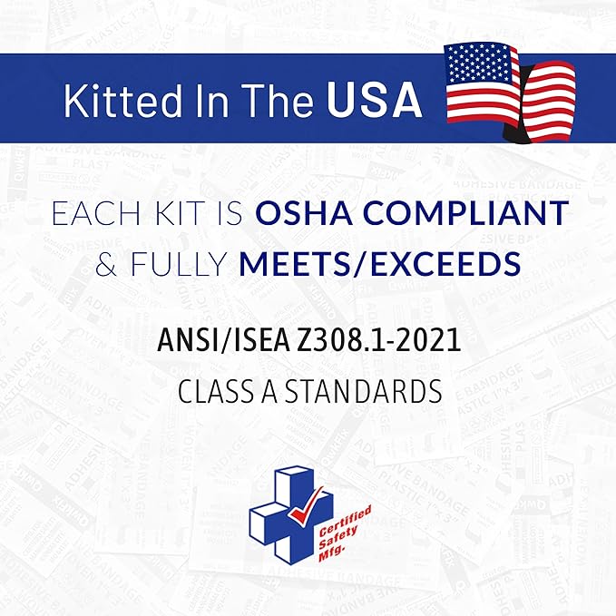 Certified Safety Mfg Class A 21 Plus - 146pc USA-Made ANSI & OSHA Compliant First Aid Kit - Emergency Medical Supplies for Minor Injuries - First Aid Kits for Businesses, Homes, & More