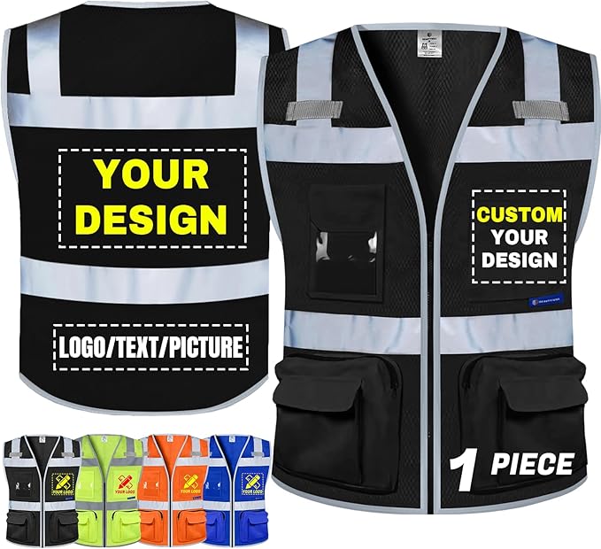 BeautyWill Custom Logo Safety Vest Class 2 High Visibility Reflective Vest for Men - Personalized Logo Team Vest
